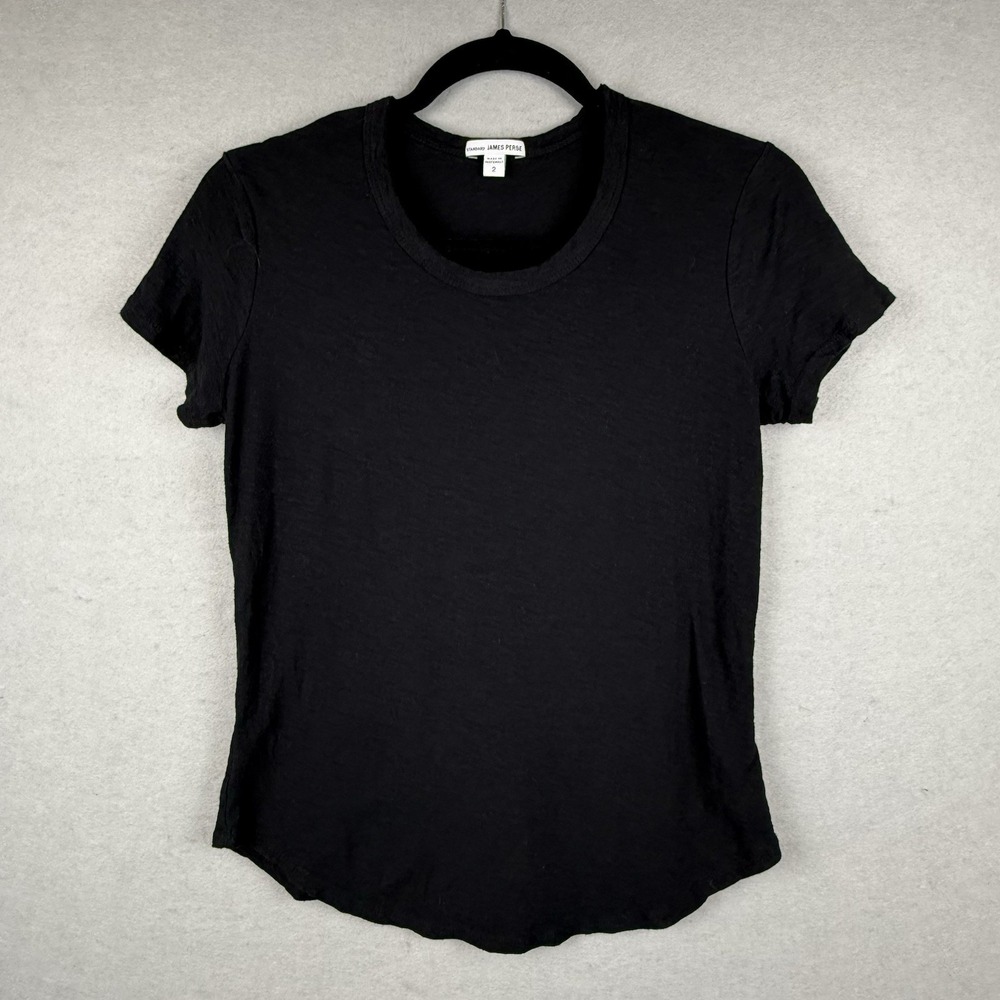 James Perse Shirt Womens 2  (S/M) Black Crewneck Short Sleeve‎ Modal Cotton Tee